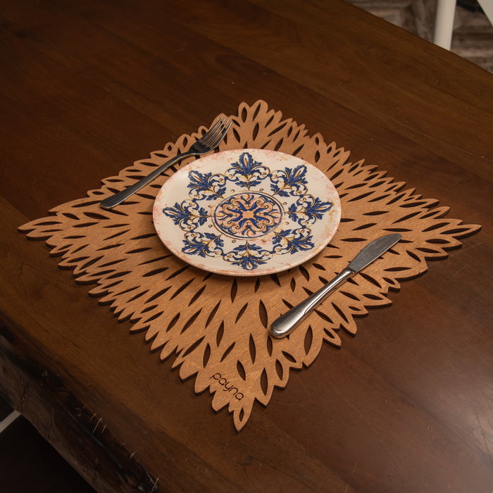 Hermia Pointy - Walnut Juego de 6 Salvamanteles de Madera de 36 x 36 cm
